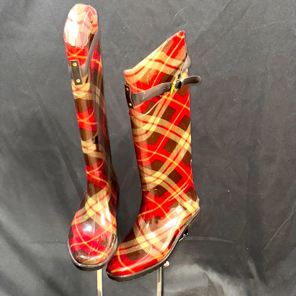 Polo by Ralph Lauren Red Plaid Tall Rain Boots